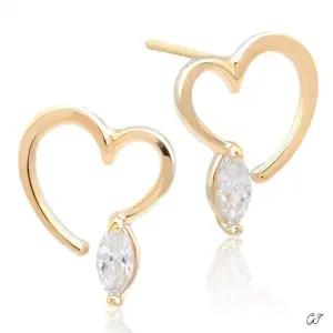 하트 큐빅 골드 귀걸이 금 일자침 14K 로즈 (WFJ5A3I)
