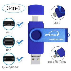[미국배송] AVOMOCO 3.1 128GB 3 IN 1 고속 사진 백업 플래시 드라이브(타입 C/마이크로 포트 & 태블릿 PC 포함). 사진스틱삼성호환 휴대폰 LG호환 구글 화웨이.모토 원 플러스