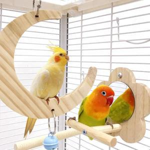1피스 나무 새 농어 거울 앵무새 플랫폼 케이지 액세서리 지점 막대 스탠드와 천연