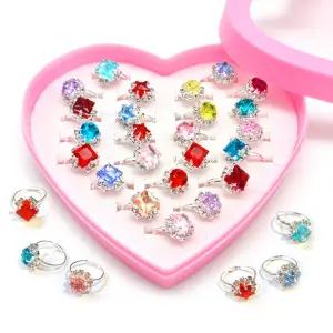 24종세트 어린이집선물 병원 러블리 보석 큐빅 반지