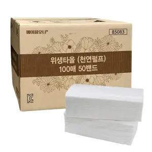 천연펄프 무형광 메이피오니 위생 핸드 타올 100매 50개입 1박스