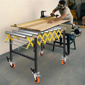 바퀴가 달린 24인치 와이드 확장형 컨베이어 롤러 - 1250파운드 조절 가능한 컨베이어, 길이 24''-52'', 높이 30''-50'', 공장, 창고, 목공용 플래너 사용용