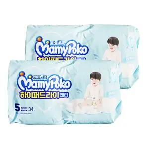 엘지 마미포코 하이퍼드라이 팬티형 기저귀 5단계 특대형 남아용 34개입 2개