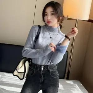 여성 겨울 퍼 반목폴라 니트티 융기모 밍크 골지 슬림 반목니트 스웨터