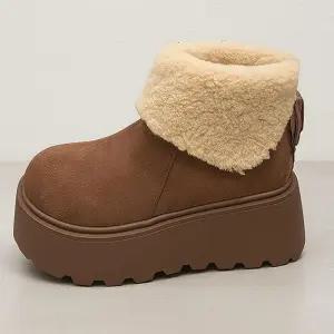 여성 레이어드 뽀글이 키높이 가죽 부츠 털안감