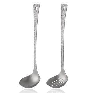 ZING TTI 티타늄 국자 세트, 재사용 가능한 금속 냄비 국자와 슬롯 스푼, 저어주고 서빙하는 생선 비늘 질감 디자인, 2피스 주방 도구(10.4인치)