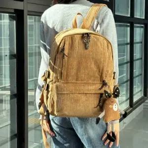 HL] 백팩 가방 빈티지 여성 골덴가방 인형고리