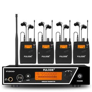 [포르르] FULODE 인 이어 모니터 시스템, UHF 무선 모노 IEM(메탈 랙마운트 송신기 포함), 바디팩 리시버 4개 및 인이어 모니터링 헤드폰, 주파수 100개, 뮤지션, 가수, 무대용 262피트 범위