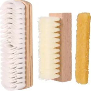 3pcs 스웨이드 신발 브러시 및 지우개 키트 전문가용 누벅 고무 청소용 부츠용 나무 손잡이 포함