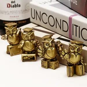 리드홈 대박기원 행운 학사모 금장 골드 부엉이 학문 장식소품 4종세트 사이즈 중