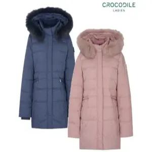 [크로커다일레이디]후드 탈부착 폭스퍼 덕 다운 패딩 점퍼 핑크 네이비