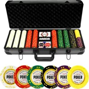 JIESITE 14그램 클레이 포커 칩 세트 텍사스 홀드 u2019em 500PCS 블랙칩 고급 케이스 및 블랙잭 게임용