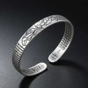 남녀공용팔찌 도금 팔찌 S999 연꽃 부처님 반야심경인 불교 은 불경