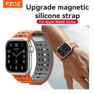 애플워치 울트라 2 3 49mm 45mm 44mm 42mm용 PZOZ 마그네틱 실리콘 스트랩, 아이워치 시리즈 11 10 9 8