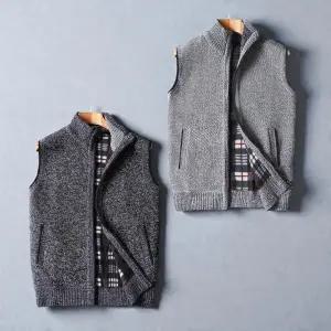 남성 플리스 안감 니트 조끼 베스트 정장조끼 두지퍼 겨울조끼