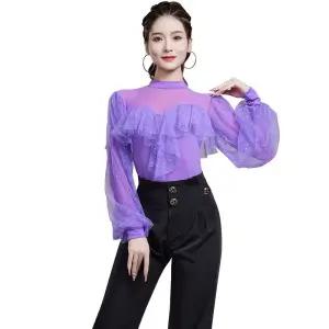 라틴댄스 라틴 상의 살사 모던댄스 공연복 댄스티 라인댄스 댄스스포츠 댄스복 레이스 여성