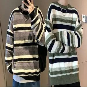 니트 오버핏 배색 티 긴팔 남자 라운드넥 캐주얼 니트