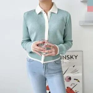 카라 배색 여성 니트가디건 여성가디건