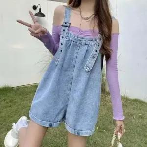 멜빵바지 여성 여름 데님 와이드핏 반바지 데일리