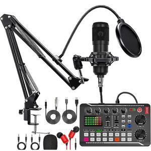 2026년 업그레이드된 라이브 사운드 카드 오디오 믹서 DJ 이펙트 보이스 체인저 F998 팟캐스트 장비 번들, USB-C 인터페이스 스튜디오 마이크 멀티 플랫폼 스트리밍 포함
