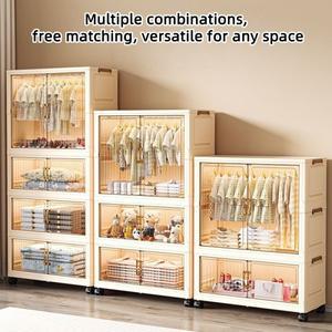 바퀴가 달린 접이식 수납장 대용량 투명 옷장 정리함 침실 거실 침구류 옷 장난감용