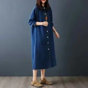 원피스 스커트 청 롱 빈티지 긴팔 추동 슬림핏 여자원피스 셔츠 원템4
