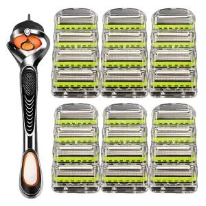 토브리빙 호환용 질레트 5중 면도날 퓨전파워 프로글라이드 신형 뉴그린 면도날 6팩(24개입) + 스윙 면도기 1개