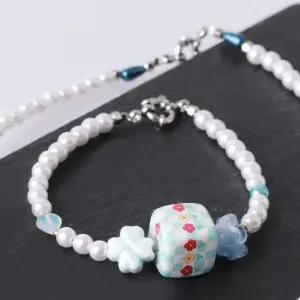 시후주얼리 꽃 큐브 세라믹 믹스 진주 팔찌 EA651B 진주팔찌 큐티팔찌 목걸이팔찌세트