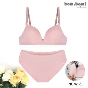 [봄보미] 골지 베이지 노와이어 여성속옷 브라팬티2종SET/핑크