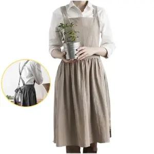 작업 앞치마-베이지 (원피스형) 주방 공방 다용도여성 여자 치마형 다용도 홈카페 어린이집 선생님 베이킹