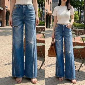 사선수술부츠컷 봄 하우룩 와일드한 엠보워싱 수술디테일 부츠컷데님