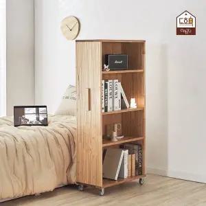 [다하미가구]우드레 참죽원목 400 바퀴달린 슬라이딩 4단 틈새책장 높이 주문제작 가능한 이동식 책장