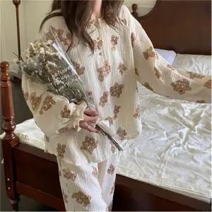 [보리보리/보리맘]테디 긴팔 요루면 잠옷 세트 여성 파자마 SJ173