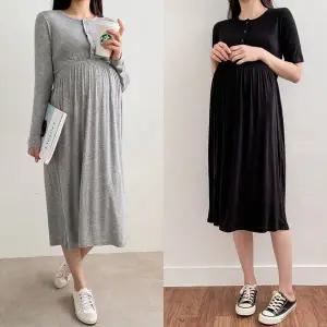 [보리보리/보리맘]단추 오픈 캡 내장 수유 원피스 임부 겸용 수유복 AN652