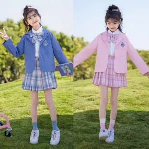 [삐삐네옷가게] 여아 주니어 체크치마 스쿨룩 봄가을 자켓 주름치마 3종 투피스 세트