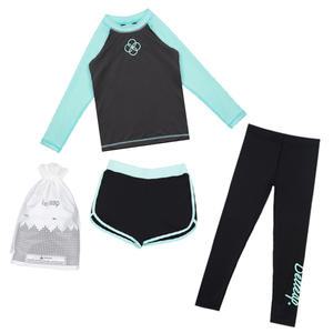 키즈 주니어 여아 래쉬가드세트 긴팔래쉬가드+반바지+워터레깅스 어린이 실내수영복 생존수영복