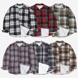 남여공용 양털 안감 기모 겨울 모직 타탄 체크 남방 셔츠 I4SH001