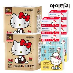 [레드패키지]헬로키티 골드라벨4겹 화장지24롤2팩+팝업티슈6팩+키친타올6팩