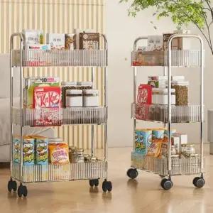 고품질 트롤리 이동식 카트 주방 바퀴 투명 정리 보관 조립식선반 주방선반 베란다선반 (WFHVYJJ)