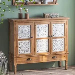 와이드 복고풍 수납장 원목 115cm (WFHJK23)