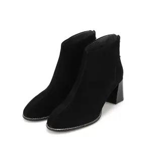 바바라 양가죽 실버 라인 블록굽 포인트 여성 앵클 부츠 5.5cm_AAH868