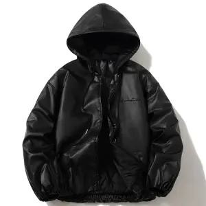 제이피엠 남자 남성 겨울 레더 후드점퍼 안감 전체퀼팅 누빔 오버핏 루즈핏 가죽 야구점퍼 패딩 아우터 GA27