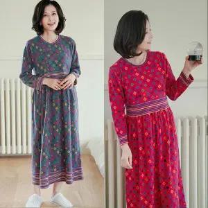 [하프클럽/쉬즈마담]H8505 다이아 기모 셔링홈드레스 할머니 잠옷