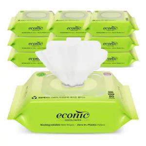 에코닉 그린 엠보싱플러스 평량 60g 80매 10개 레이온100% 생분해원단 아기물티슈