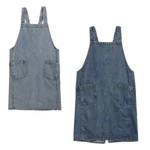 청바지 롱 앞치마 카페 서빙 수공예 미술 공방 작업복데님 작업실 미용실 다용도 바리스타 목공 주머니 야