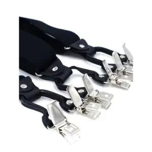 남성 블랙 가죽 클립 멜빵 6클립 탄성 바지 서스펜더