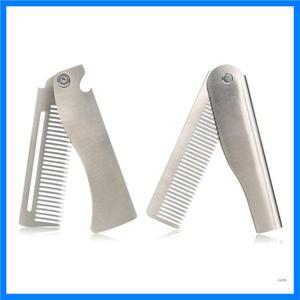 정교한 수염 관리 남성용 스테인레스 스틸 빗 두꺼운 수염을위한 접이식 헤어 빗 스타일링 액세서리