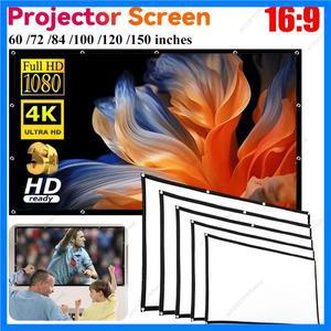16:9 비율 고밀도 휴대용 프로젝션 스크린 1080P 3d 4K HD 프로젝터 영화 60 72 84 92 100 120 150 인치 홈