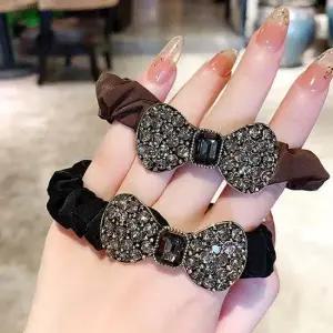 리본 큐빅 머리끈 곱창밴드 2종세트 URK177 고무줄 헤