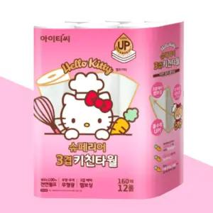 헬로키티 3겹 슈페리어 키친타월 160매 12롤 두툼한 업소용